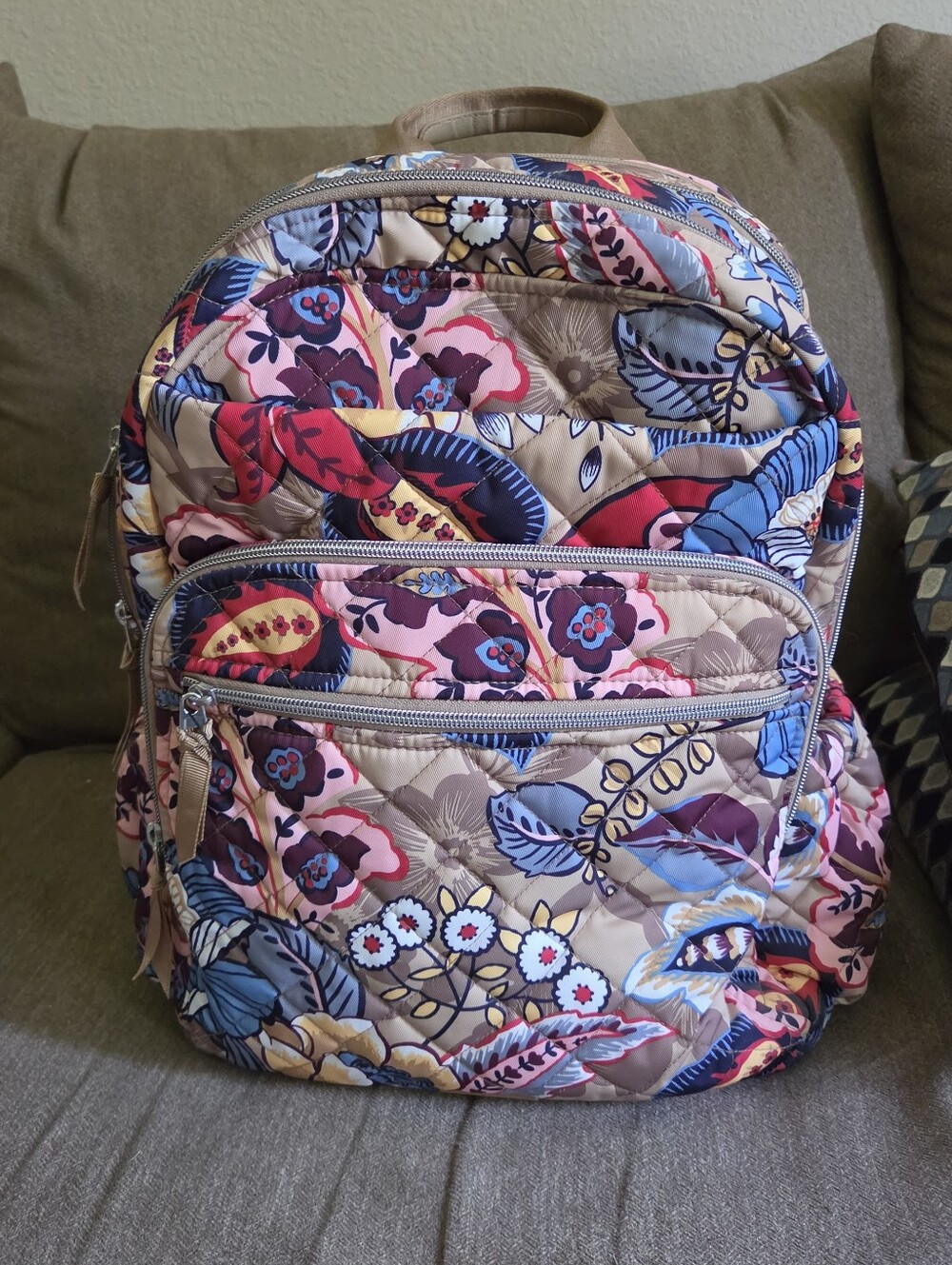 Vera Bradley Quilted Floral XL Backpack - Beige Multicolor Botanical Beauty